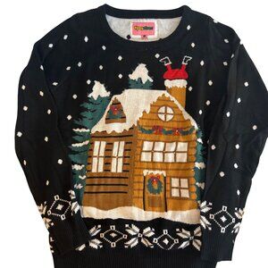 SMALL Womens Tipsy Elves Ugly Christmas Sweater Santa Chimney Snow